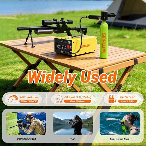 SMACO PCP Air Compressor 4500Psi, Oil-Free Auto-Stop Portable HPA Compressor, Dual Power 12V DC & 110V/220V AC PCP Air Pump with Water/Oil Separator & Spare Filter for Paintball Scuba Tank Yellow in Saudi Arabia