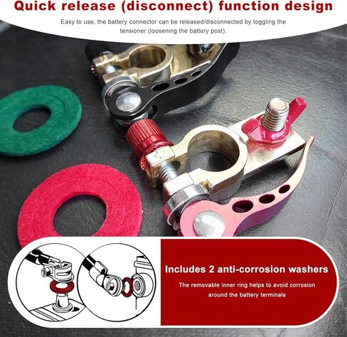 Ganecad 2 PCS Battery Terminal Connectors, Quick-Release Batteries Terminal Clamps with Anti-Collision Pad, Heavy Duty Brass Battery Cable Ends for Cars Caravans Trucks Boats in Saudi Arabia