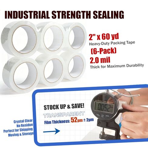 Oriental Magic Silent Packing Tape No Noise Super Clear 6 Rolls 1.88" x 55 Yards, Industrial Heavy Duty Packaging Tape for Packing Shipping Moving Mailing Sealing& Storage in Saudi Arabia