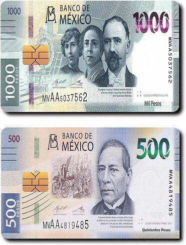 Mexican Peso Bill Credit Card Vinyl Sticker Skin, 1000 & 500 Pesos Design, 2 Pack (1) in Saudi Arabia