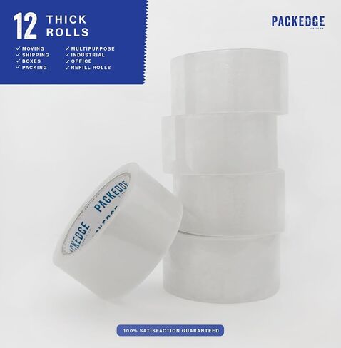 Packedge Heavy Duty Packing Tape, 12 Rolls — 1.88 Inches x 60 Yards, 2.7 Mil Thick Clear Packaging Tape for Shipping, Moving & Box Sealing, 720 Total Yards in Kuwait