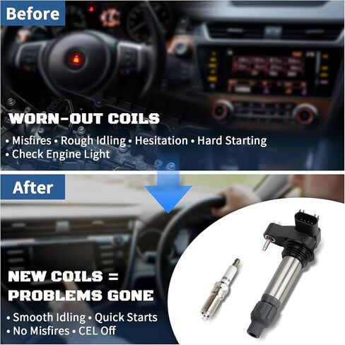 حزمة ملف الإشعال إيريديوم شمعات الإشعال 6 عبوات تناسب 3.0 3.6 V6 GMC Acadia Terrain Chevy Traverse Impala Equinox Malibu Buick Enclave LaCrosse Cadillac CTS SRX 2010 2012 2013 2014 2015 2016، UF569 in Kuwait