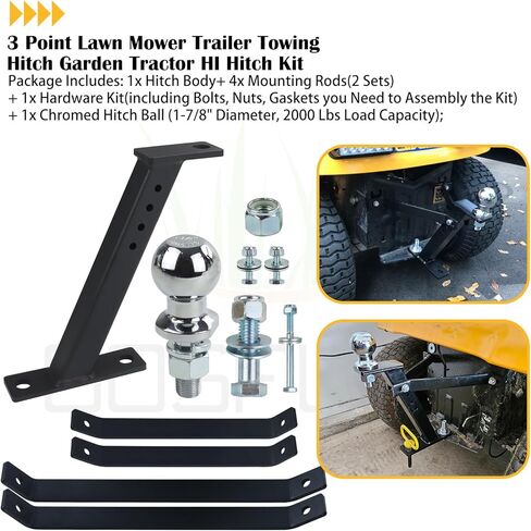 Tractor Lawn Mower Trailer Towing Hitch with Chrome Trailer Hitch Ball, 2,000 lbs, 1-7/8-Inch Diameter, 3/4 x 2-Inch Shank for Cub Cadet Husqvarna Craftsman and All Conventional Mowers in Saudi Arabia