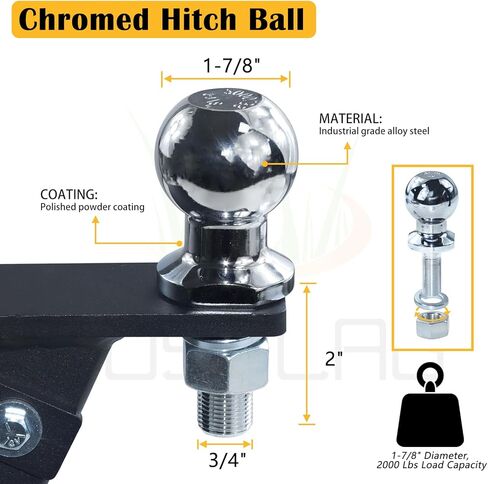 Tractor Lawn Mower Trailer Towing Hitch with Chrome Trailer Hitch Ball, 2,000 lbs, 1-7/8-Inch Diameter, 3/4 x 2-Inch Shank for Cub Cadet Husqvarna Craftsman and All Conventional Mowers in Saudi Arabia