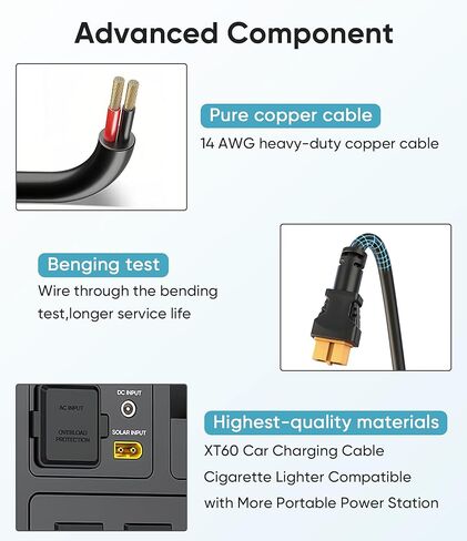 12V/24V Car Charger Cable Suitable for Bluetti EB55 AC2A AC70 AC50B Elite 200 100 V2,Portable XT60 Connector Solar Generator DC Power Adapter Cord Car Charging Cable Plug, 14AWG 2M/6.6Ft in Saudi Arabia