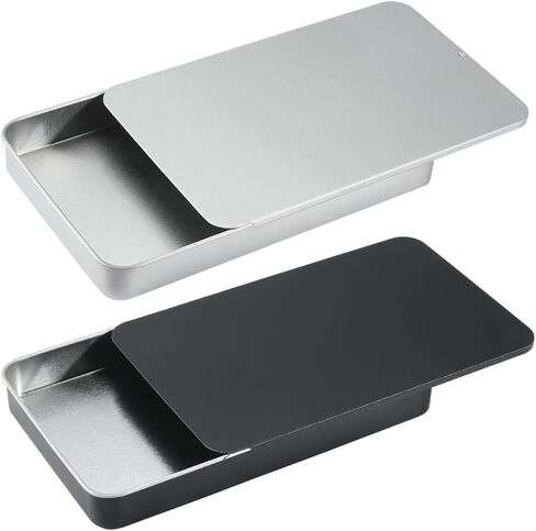 2Pcs 6.61 x 4.06 x 0.77 Inch Pocket Tin Box Metal Slide Top Tin Containers Reusable Rectangular Sliding Top Tinplate Travel Storage Box with Lid for Crafts Jewelry Candy Dental Floss Purse in Kuwait
