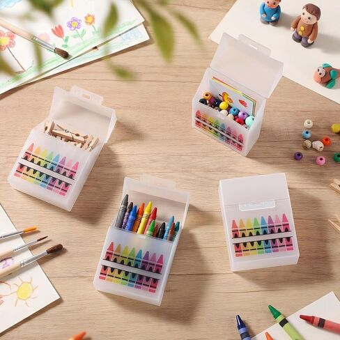 16 Pcs Plastic Clear Crayon Box with Hinged Lid and Snap Closure Protects 24 Crayons for School Office Supplies in Saudi Arabia