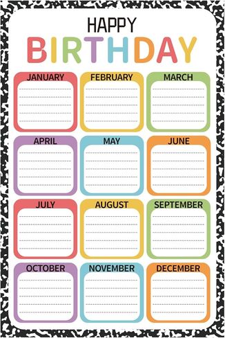 Composition Happy Birthday Chart Poster for Classroom Reusable Birthday Poster Calendar Colorful Bulletin Board Decorations for Classroom Back to School Teaching Supplies Chalkboard Wall Decor in Saudi Arabia