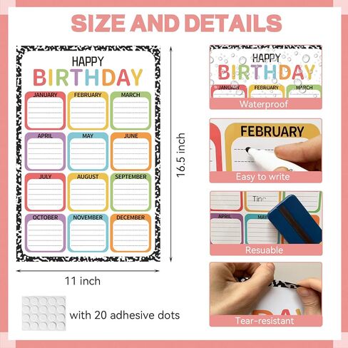 Composition Happy Birthday Chart Poster for Classroom Reusable Birthday Poster Calendar Colorful Bulletin Board Decorations for Classroom Back to School Teaching Supplies Chalkboard Wall Decor in Saudi Arabia