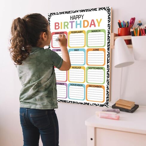Composition Happy Birthday Chart Poster for Classroom Reusable Birthday Poster Calendar Colorful Bulletin Board Decorations for Classroom Back to School Teaching Supplies Chalkboard Wall Decor in Saudi Arabia