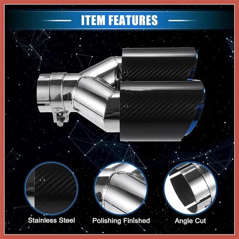 ACROPIX Car Exhaust Tip Tail Pipe, 2.4 Inch Inlet 7.09 Inch Outlet 9.84 Inch Length Universal for Rear Dual Muffler Anti-Corrosion Stainless Steel Flame Blue Black Car Parts in Kuwait