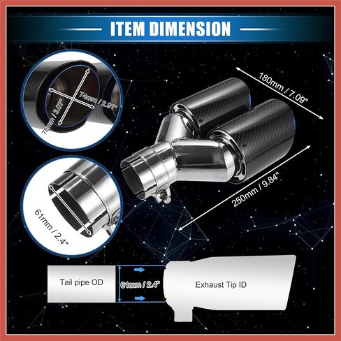 ACROPIX Car Exhaust Tip Tail Pipe, 2.4 Inch Inlet 7.09 Inch Outlet 9.84 Inch Length Universal for Rear Dual Muffler Anti-Corrosion Stainless Steel Flame Blue Black Car Parts in Kuwait