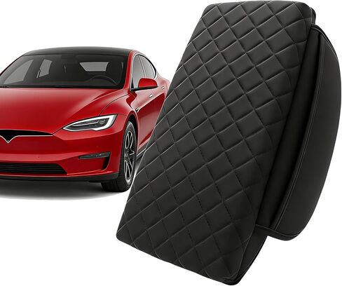 غطاء مسند ذراع وحدة التحكم المركزية لعام 2021 2022 2023 2024 2025 2026 Tesla Model Y & Model 3 مع جيوب تخزين منظمة، وسادة حماية لصندوق مسند الذراع من جلد البولي يوريثان السميك المقاوم للماء (أسود) in Kuwait