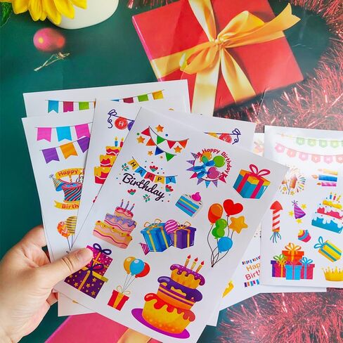 16 Sheets Happy Birthday Stickers Heart Sticker for Cards Gift Box Envelope Birthday Stick Sticker, Stickers Crafts for Kids Adults Birthday Party Supplies Classroom Exchange Gift in Saudi Arabia