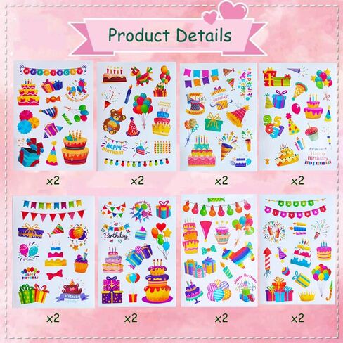 16 Sheets Happy Birthday Stickers Heart Sticker for Cards Gift Box Envelope Birthday Stick Sticker, Stickers Crafts for Kids Adults Birthday Party Supplies Classroom Exchange Gift in Saudi Arabia