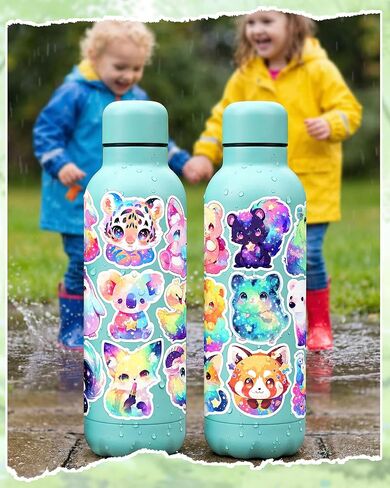 Cute Animal Stickers for Decorating Water Bottles, Laptops, 100 Pcs Holographic Waterproof Vinyl Decals Cartoon Starry Animal Stickers for Kids, Adults, Rainbow Animals Party Favors in Saudi Arabia