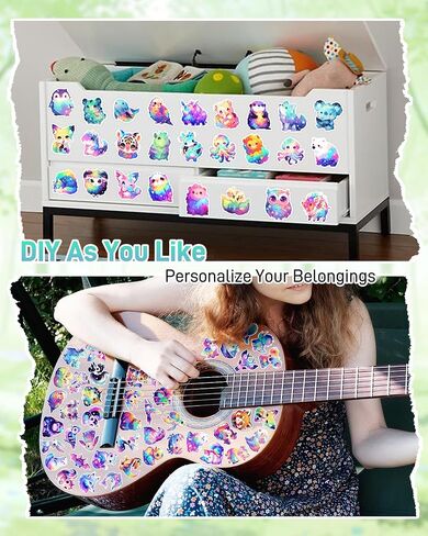 Cute Animal Stickers for Decorating Water Bottles, Laptops, 100 Pcs Holographic Waterproof Vinyl Decals Cartoon Starry Animal Stickers for Kids, Adults, Rainbow Animals Party Favors in Saudi Arabia
