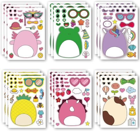 18Pcs Cartoon Make a Face Stickers,Mixed and Matched with 6 Designs Characters Stickers for Birthday Party Decoration,Party Favors. in Saudi Arabia