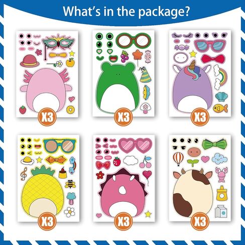 18Pcs Cartoon Make a Face Stickers,Mixed and Matched with 6 Designs Characters Stickers for Birthday Party Decoration,Party Favors. in Saudi Arabia