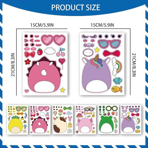 18Pcs Cartoon Make a Face Stickers,Mixed and Matched with 6 Designs Characters Stickers for Birthday Party Decoration,Party Favors. in Saudi Arabia
