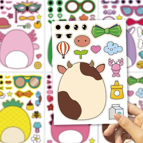 18Pcs Cartoon Make a Face Stickers,Mixed and Matched with 6 Designs Characters Stickers for Birthday Party Decoration,Party Favors. in Saudi Arabia