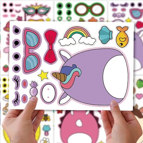 18Pcs Cartoon Make a Face Stickers,Mixed and Matched with 6 Designs Characters Stickers for Birthday Party Decoration,Party Favors. in Saudi Arabia