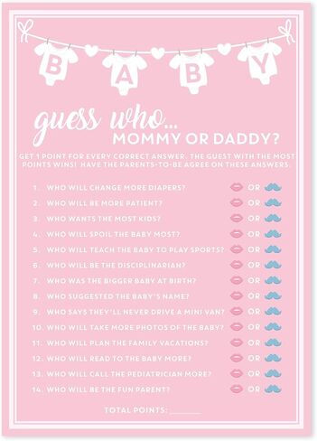 Party Hearty 50 pcs Baby Shower Games for Girl or Boy, Mommy or Daddy Guess Who Game, Fun Activity Cards, Gender Neutral, Ideas in Saudi Arabia