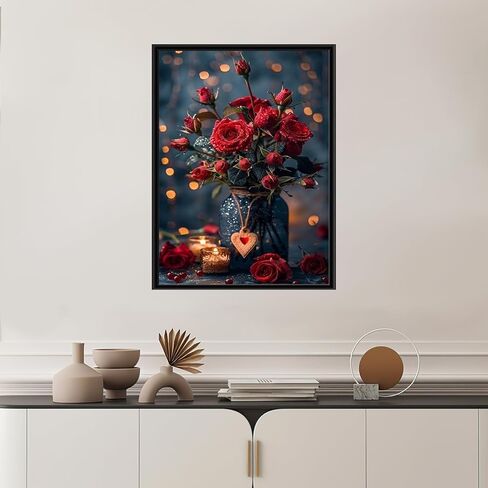 TYPUSOK Rose Diamond Art Kits for Adults,Love Heart Round Full Drill 5D Diamond Painting Kits for Beginners,Flower DIY Diamond Dots Pictures Gem Art Kit,Home Wall Decor 12x16in in Kuwait