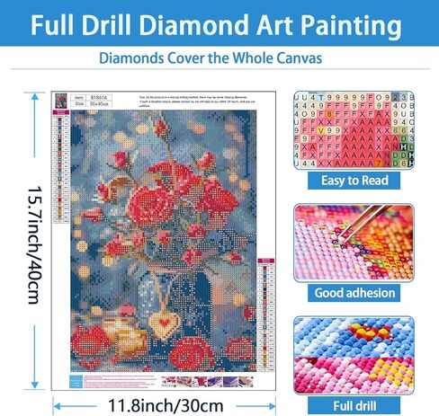 TYPUSOK Rose Diamond Art Kits for Adults,Love Heart Round Full Drill 5D Diamond Painting Kits for Beginners,Flower DIY Diamond Dots Pictures Gem Art Kit,Home Wall Decor 12x16in in Kuwait
