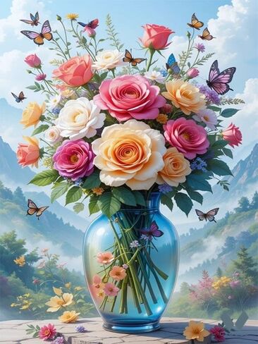 TYPUSOK Rose Diamond Art Kits for Adults,Love Heart Round Full Drill 5D Diamond Painting Kits for Beginners,Flower DIY Diamond Dots Pictures Gem Art Kit,Home Wall Decor 12x16in in Kuwait