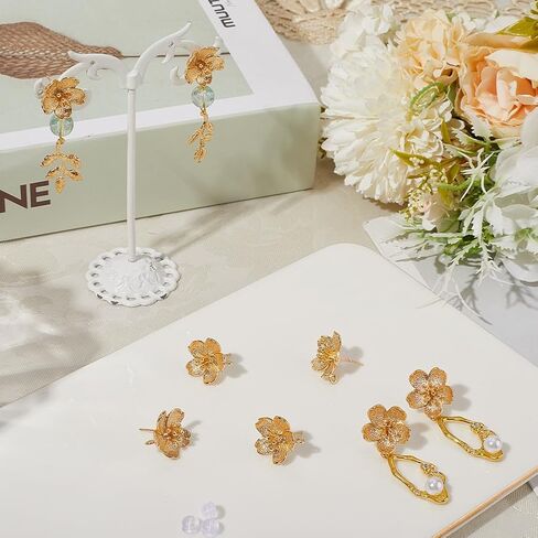 Beebeecraft 1 Box 4 Pair Flower Stud Earring Finding 18K Gold Plated Brass Cute Floral Ear Studs with Loop and 8Pcs Silicone Ear Nuts for Flower Theme DIY Jewelry Making in Kuwait