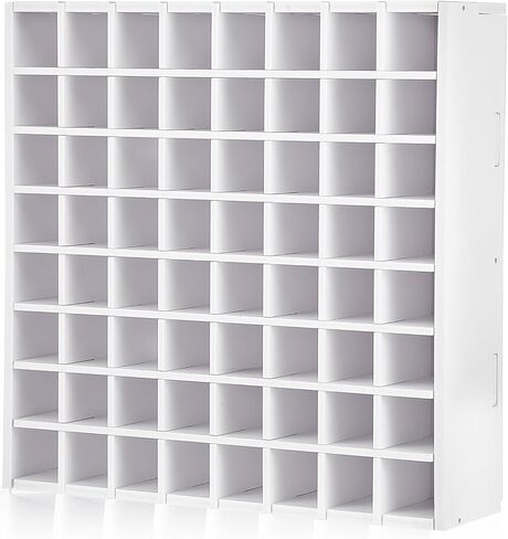 64-Grid Paint Organizer & Storage Rack, Wall-Mountable and Stackable Craft Paint Holder for 2oz Acrylic Paints, White Wood-Plastic Board Construction with Hooks & Screws Included in Saudi Arabia