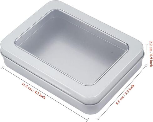 Goodma 24 Pieces Rectangle Metal Tins Containers with Hinged Window Lids Mini Storage Organizer Set for Home Kitchen, Office and School Supplies, 4.5 x 3.3 x 0.9 inch (Silver) in Saudi Arabia