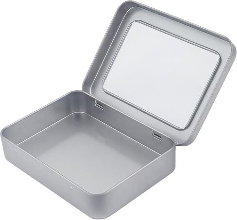 Goodma 24 Pieces Rectangle Metal Tins Containers with Hinged Window Lids Mini Storage Organizer Set for Home Kitchen, Office and School Supplies, 4.5 x 3.3 x 0.9 inch (Silver) in Saudi Arabia