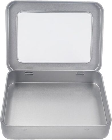 Goodma 24 Pieces Rectangle Metal Tins Containers with Hinged Window Lids Mini Storage Organizer Set for Home Kitchen, Office and School Supplies, 4.5 x 3.3 x 0.9 inch (Silver) in Saudi Arabia