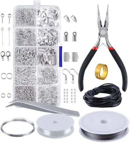 مجموعة لوازم صناعة المجوهرات، أداة إصلاح المجوهرات DIY مع ملحقات وكماشة وأسلاك خرز للبالغين والمبتدئين (أبيض) in Kuwait