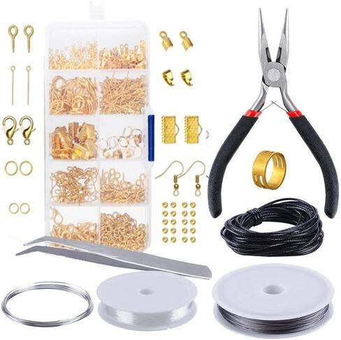 مجموعة لوازم صناعة المجوهرات، أداة إصلاح المجوهرات DIY مع ملحقات وكماشة وأسلاك خرز للبالغين والمبتدئين (أبيض) in Kuwait
