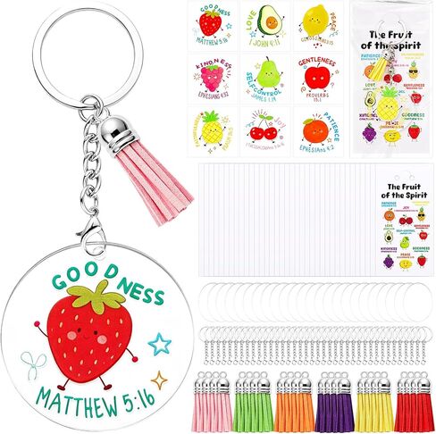 36 Sets Fruit of The Spirit DIY Craft Kits Acrylic Keychain Blank Set Kit with 36 UV DTF Fruit of The Spirit Stickers Acrylic Keychain Making Kits for Classroom Sunday School Vbs Coloring Activity in Saudi Arabia