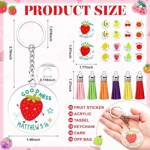 36 Sets Fruit of The Spirit DIY Craft Kits Acrylic Keychain Blank Set Kit with 36 UV DTF Fruit of The Spirit Stickers Acrylic Keychain Making Kits for Classroom Sunday School Vbs Coloring Activity in Saudi Arabia