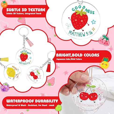 36 Sets Fruit of The Spirit DIY Craft Kits Acrylic Keychain Blank Set Kit with 36 UV DTF Fruit of The Spirit Stickers Acrylic Keychain Making Kits for Classroom Sunday School Vbs Coloring Activity in Saudi Arabia