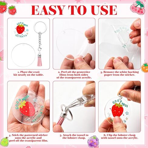 36 Sets Fruit of The Spirit DIY Craft Kits Acrylic Keychain Blank Set Kit with 36 UV DTF Fruit of The Spirit Stickers Acrylic Keychain Making Kits for Classroom Sunday School Vbs Coloring Activity in Saudi Arabia