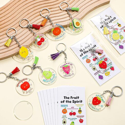 36 Sets Fruit of The Spirit DIY Craft Kits Acrylic Keychain Blank Set Kit with 36 UV DTF Fruit of The Spirit Stickers Acrylic Keychain Making Kits for Classroom Sunday School Vbs Coloring Activity in Saudi Arabia