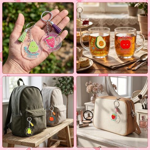 36 Sets Fruit of The Spirit DIY Craft Kits Acrylic Keychain Blank Set Kit with 36 UV DTF Fruit of The Spirit Stickers Acrylic Keychain Making Kits for Classroom Sunday School Vbs Coloring Activity in Saudi Arabia