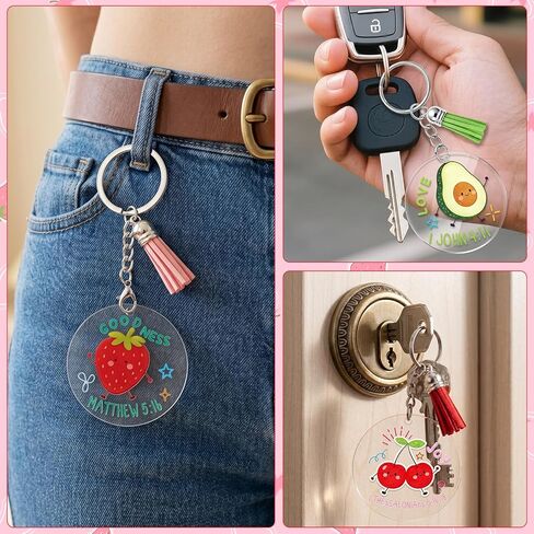 36 Sets Fruit of The Spirit DIY Craft Kits Acrylic Keychain Blank Set Kit with 36 UV DTF Fruit of The Spirit Stickers Acrylic Keychain Making Kits for Classroom Sunday School Vbs Coloring Activity in Saudi Arabia