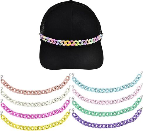 LATUMCO 9 Pcs Acrylic Bling Hat Chains kit, Colorful Trucker Cap Charms Bulk Accessories for Women Men DIY Decoration Mesh Back Hats in Saudi Arabia
