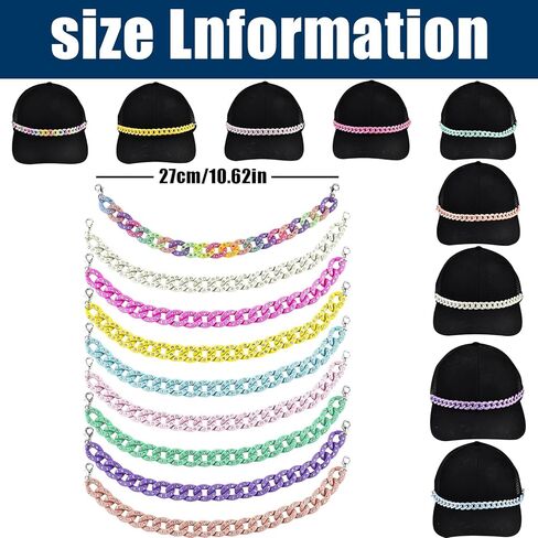 LATUMCO 9 Pcs Acrylic Bling Hat Chains kit, Colorful Trucker Cap Charms Bulk Accessories for Women Men DIY Decoration Mesh Back Hats in Saudi Arabia