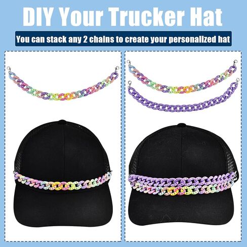 LATUMCO 9 Pcs Acrylic Bling Hat Chains kit, Colorful Trucker Cap Charms Bulk Accessories for Women Men DIY Decoration Mesh Back Hats in Saudi Arabia