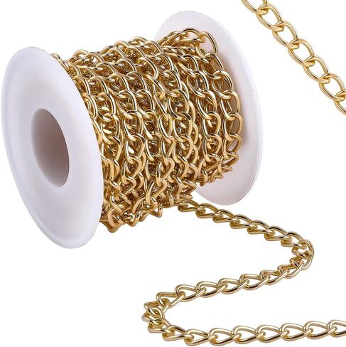 16.4 Feet Aluminum Curb Chains 10x6.5mm Golden Plated Decorative Cable Chains Roll Spool for Jewelry Making DIY Pendant Necklace Bracelet Keychain Hanging Lanyard Bag Charm Clothes in Saudi Arabia