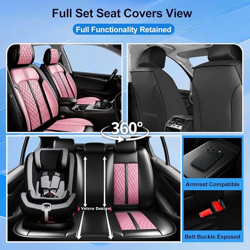 Fit Corolla LE Car Seat Covers for Toyota Corolla LE 2019-2025 2026, Full Coverage Leather, Airbag Compatible Scratch-Resistant, Waterproof All Weather Seat Protector, Full Set, Black+Pink in Saudi Arabia