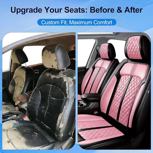 Fit Corolla LE Car Seat Covers for Toyota Corolla LE 2019-2025 2026, Full Coverage Leather, Airbag Compatible Scratch-Resistant, Waterproof All Weather Seat Protector, Full Set, Black+Pink in Saudi Arabia